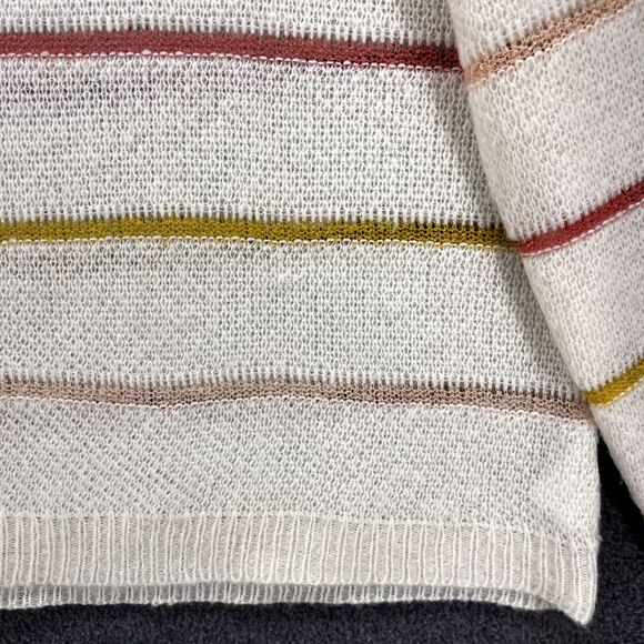 Fate Sweater Womens Large White Yellow Striped Knit Pullover soft crew neck - Picture 7 of 15